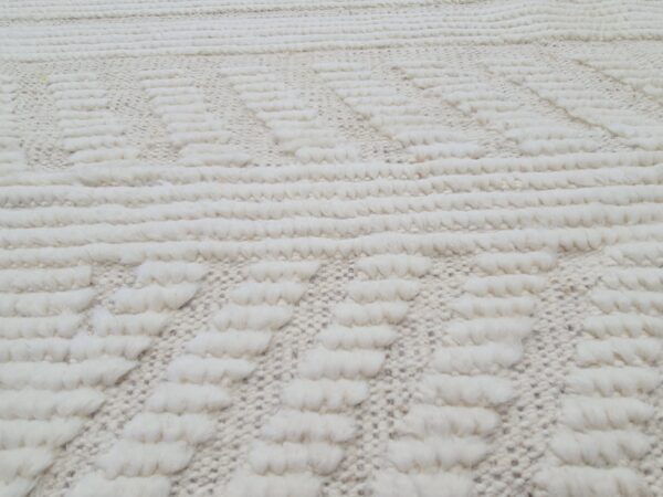 White and Beige Moroccan Hand Knotted Wool Rug - Image 9