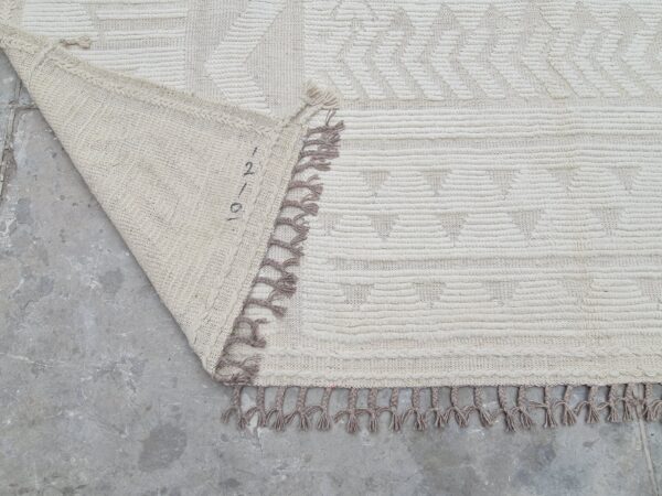 White and Beige Moroccan Hand Knotted Wool Rug - Image 10