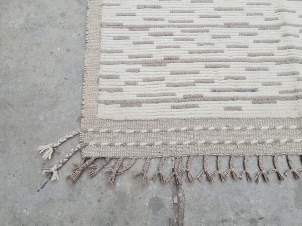 Brown and White Moroccan Hand Knotted Wool Rug - Image 5