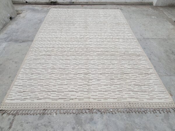 Brown and White Moroccan Hand Knotted Wool Rug - Image 2