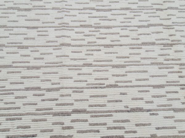 Brown and White Moroccan Hand Knotted Wool Rug - Image 7