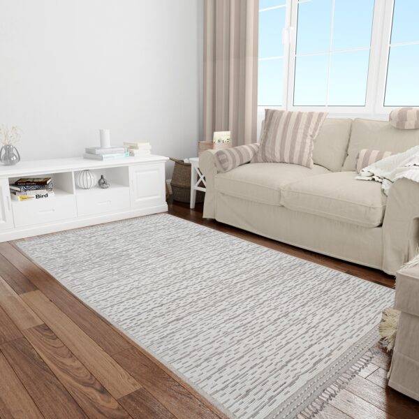 Brown and White Moroccan Hand Knotted Wool Rug - Image 4