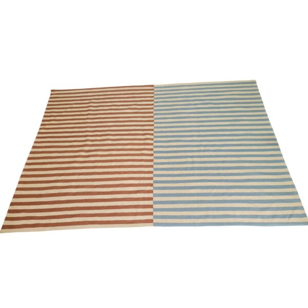 Blue, Brown, and Multicolor Striped Flatweave Wool Rug - Image 2