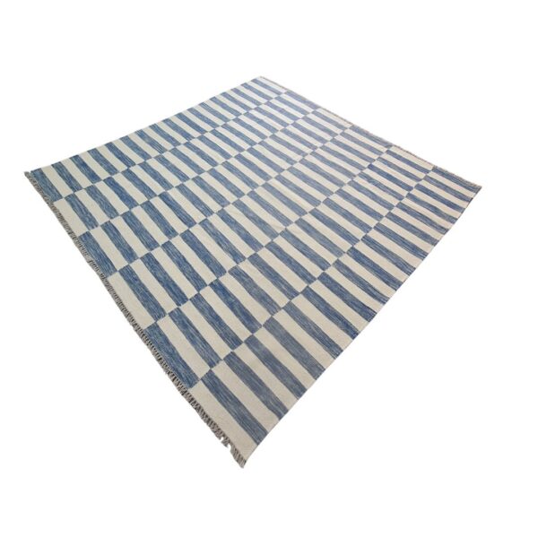 Grey and White Striped Flatweave Wool Rug for Modern Homes - Image 2