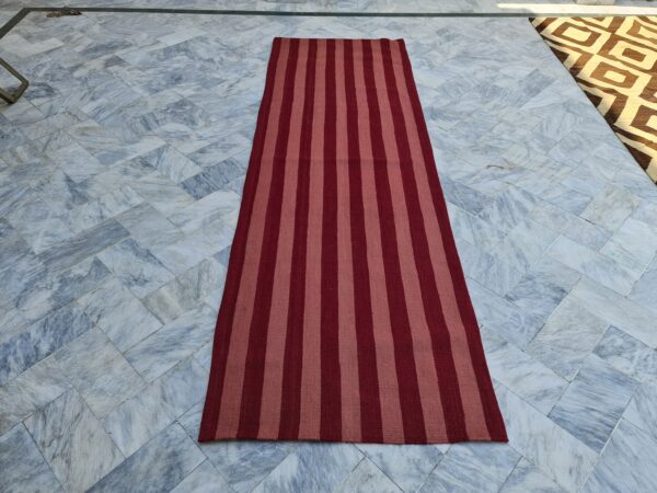 Pink and Red Striped Flatweave Wool Runner - Image 2