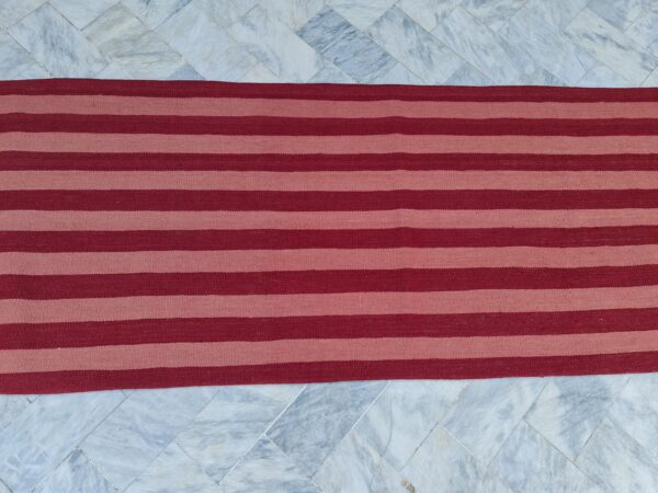 Pink and Red Striped Flatweave Wool Runner - Image 4