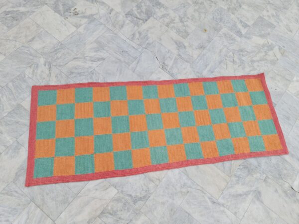 Orange and Green Checkered Flatweave Wool Runner - Image 3