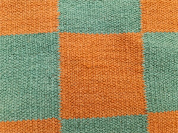 Orange and Green Checkered Flatweave Wool Runner - Image 5