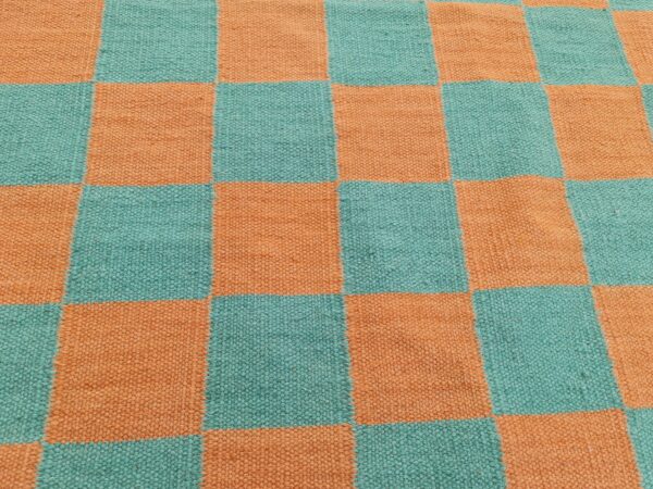 Orange and Green Checkered Flatweave Wool Rug - Image 7