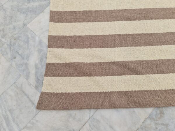 Brown and White Striped Flatweave Wool Rug - Image 3