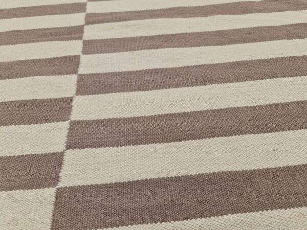 Brown and White Striped Flatweave Wool Rug - Image 4