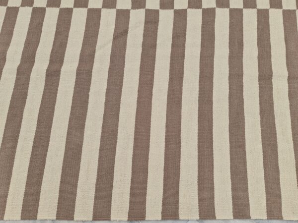 Brown and White Striped Flatweave Wool Rug - Image 6