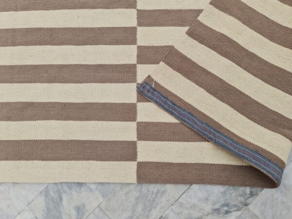 Brown and White Striped Flatweave Wool Rug - Image 8