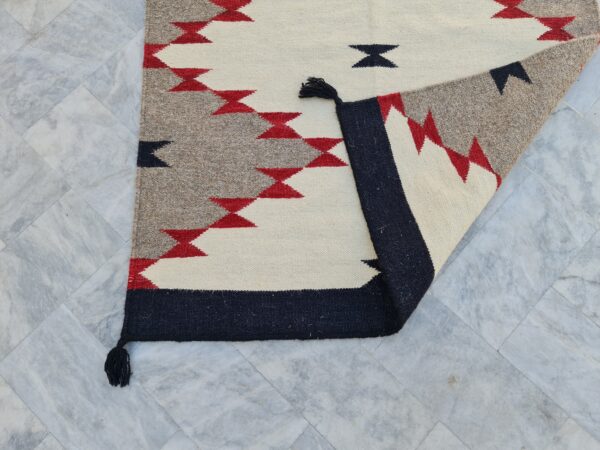 Brown, White, and Multicolor Navajo Flatweave Wool Rug - Image 10