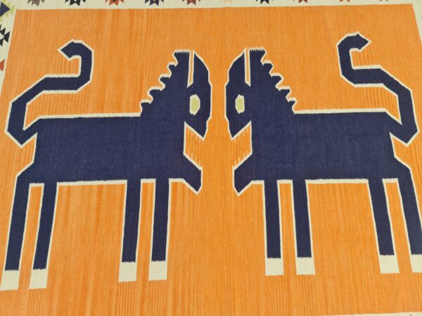 Orange, Blue, and Multicolor Navajo Flatweave Wool Rug - Image 6