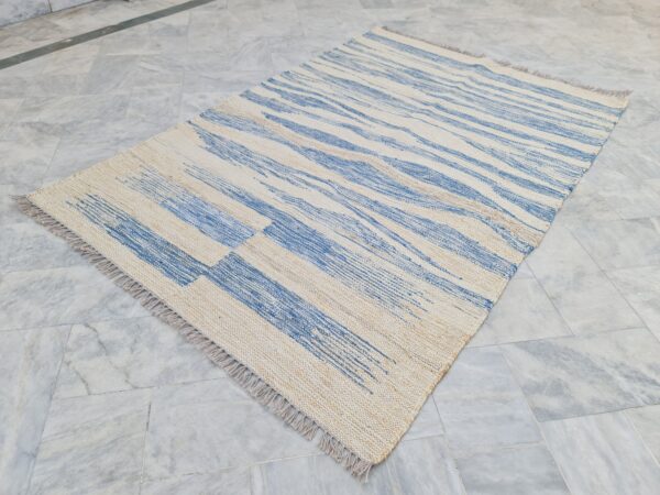 Blue and Beige Striped Flatweave Wool Rug