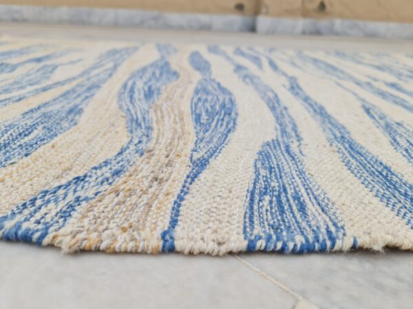 Blue and Beige Striped Flatweave Wool Rug - Image 7