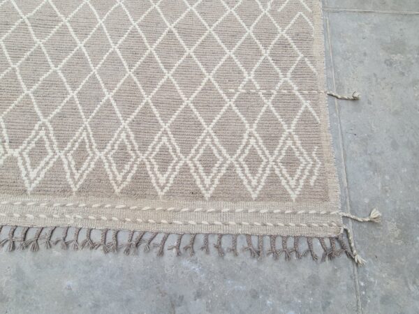 Brown and White Moroccan Trellis Hand Knotted Wool Rug for Contempary Homes - Image 3