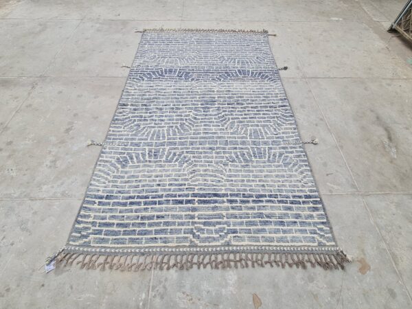 Brown and White Moroccan Hand Knotted Wool Rug