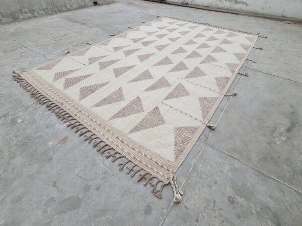 Textural Brown and White Moroccan Hand Knotted Wool Afghan Rug