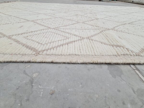 White and Brown Moroccan Hand Knotted Wool Rug - Image 5