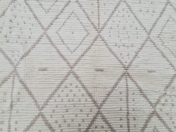 White and Brown Moroccan Hand Knotted Wool Rug - Image 6