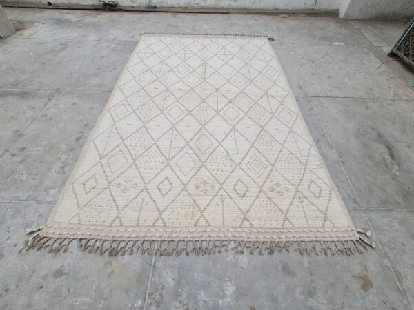 White and Brown Moroccan Hand Knotted Wool Rug