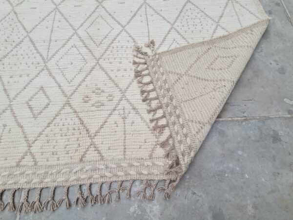 White and Brown Moroccan Hand Knotted Wool Rug - Image 8