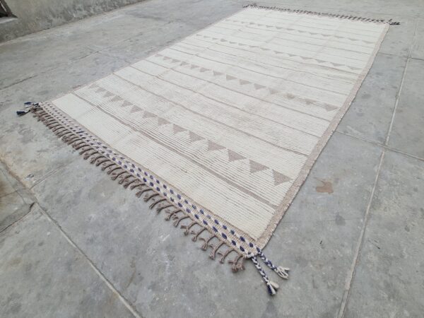 Brown and White Moroccan Hand Knotted Wool Rug