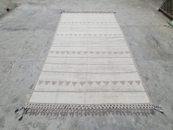 Brown and White Moroccan Hand Knotted Wool Rug - Image 2