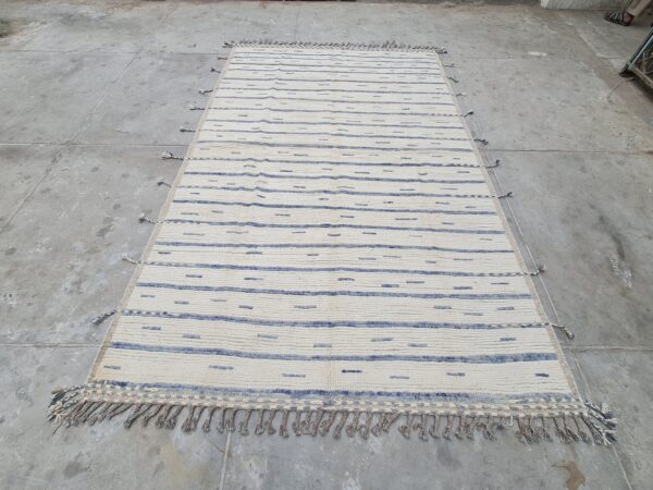 Global Inspired Blue and White Moroccan Hand Knotted Wool Rug for Designers - Image 2