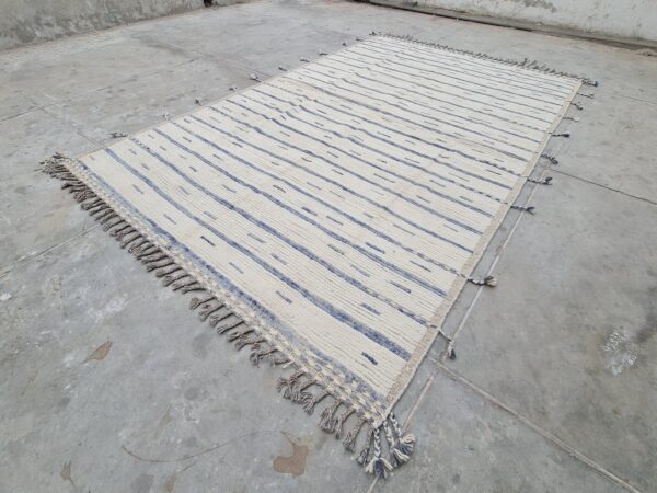 Global Inspired Blue and White Moroccan Hand Knotted Wool Rug for Designers