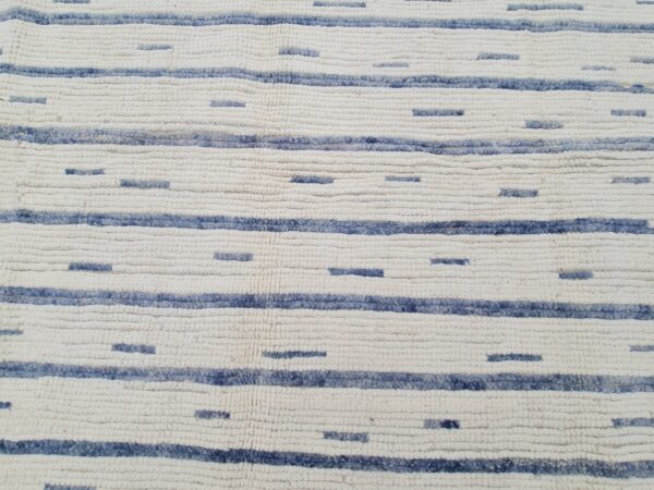 Global Inspired Blue and White Moroccan Hand Knotted Wool Rug for Designers - Image 7