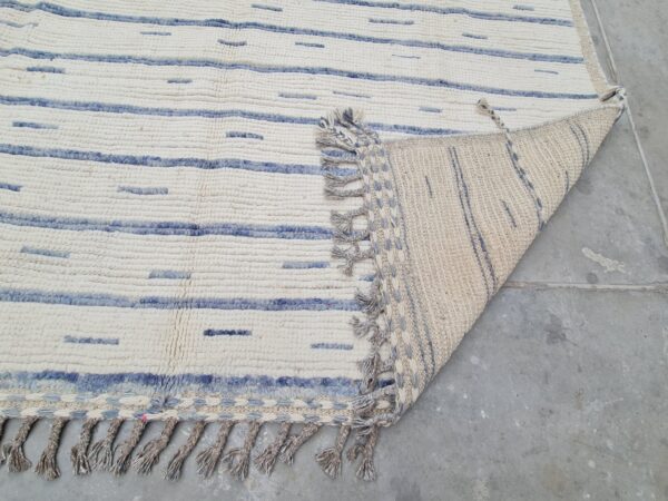 Global Inspired Blue and White Moroccan Hand Knotted Wool Rug for Designers - Image 9