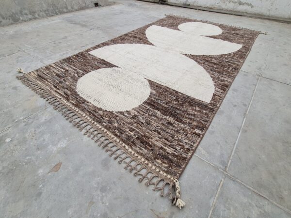 Handcrafted Brown and White Moroccan Hand Knotted Wool for Afghan Artisanal Kilim