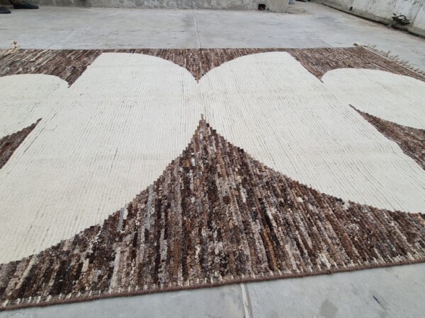 Handcrafted Brown and White Moroccan Hand Knotted Wool for Afghan Artisanal Kilim - Image 4