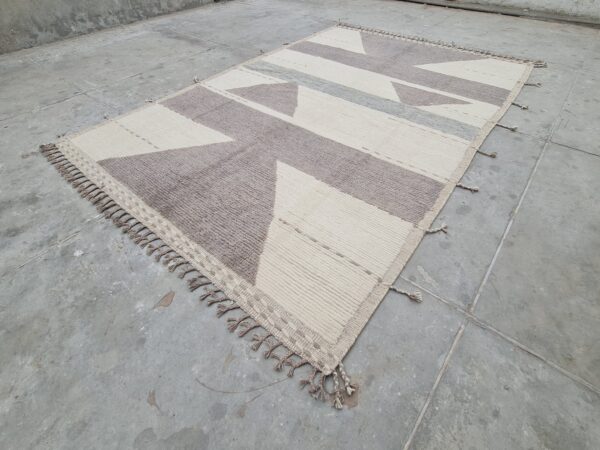 Afghan Brown and White Moroccan Hand Knotted Wool Rug for Any Living Space - Image 3