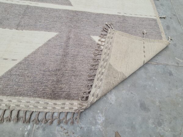 Afghan Brown and White Moroccan Hand Knotted Wool Rug for Any Living Space - Image 10