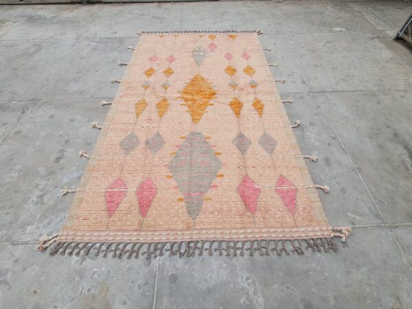 Pink and Multicolor Moroccan Hand Knotted Wool Rug