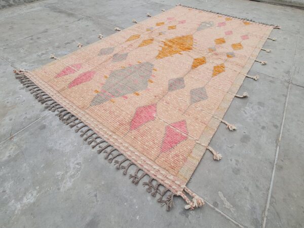 Pink and Multicolor Moroccan Hand Knotted Wool Rug - Image 3