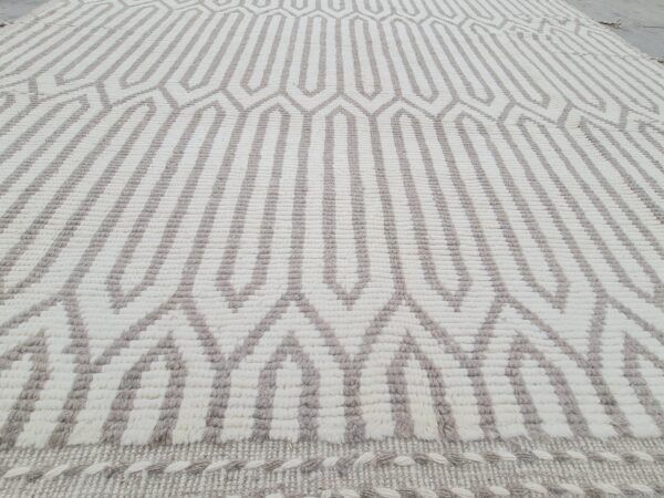 Grey and White Moroccan Hand Knotted Wool Rug - Image 6