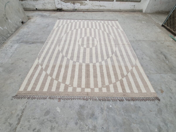 Luxurious Afghan Brown and White Moroccan Hand Knotted Wool Elegance Rug - Image 2