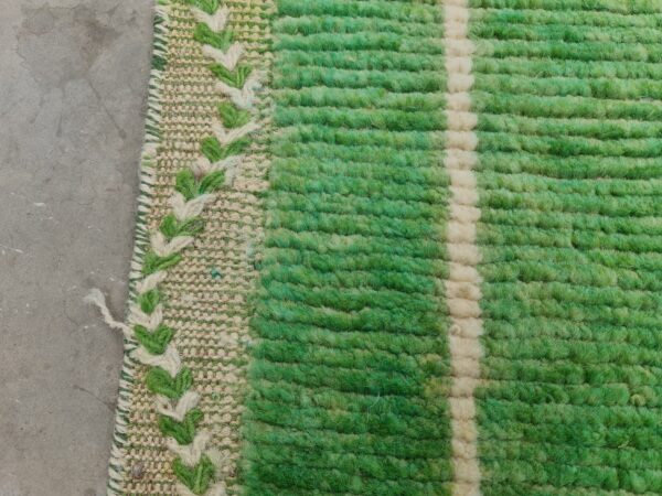 Green, White, and Multicolor Moroccan Hand Knotted Wool Rug - Image 9