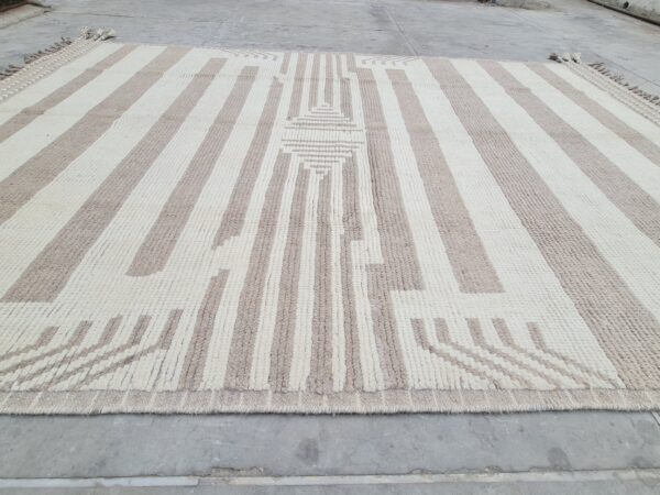 Authentic Brown and White Moroccan Hand Knotted Wool Rug for a Afghan Look - Image 6