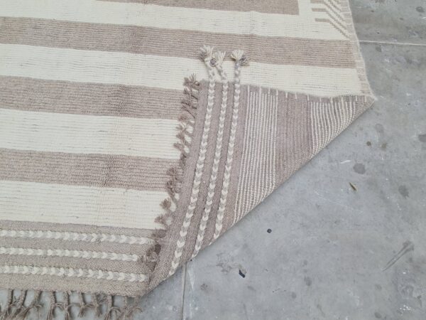 Authentic Brown and White Moroccan Hand Knotted Wool Rug for a Afghan Look - Image 10