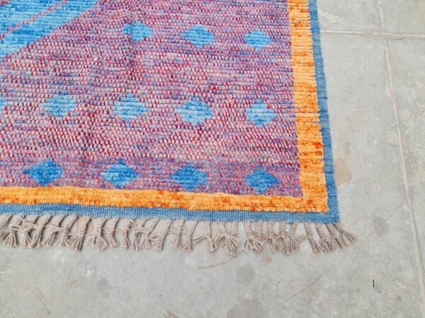 Red, Blue, and Multicolor Moroccan Hand Knotted Wool Rug - Image 7