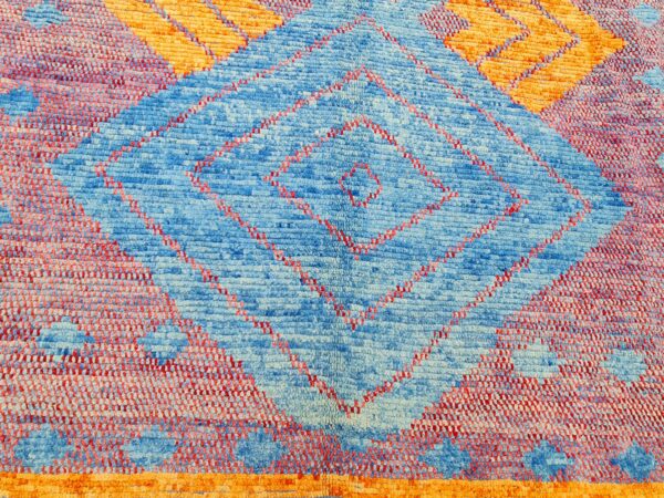 Red, Blue, and Multicolor Moroccan Hand Knotted Wool Rug - Image 10