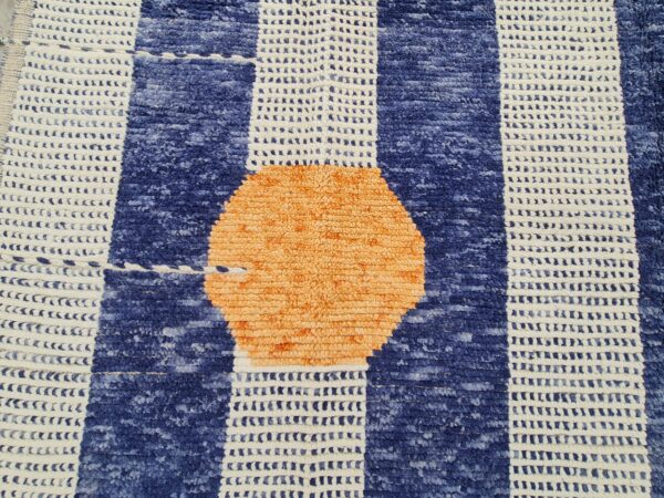 Blue, Orange, and Multicolor Moroccan Hand Knotted Wool Rug - Image 7