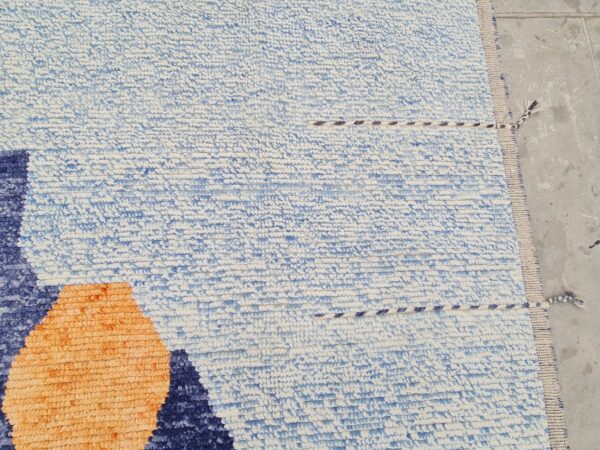 Blue, Orange, and Multicolor Moroccan Hand Knotted Wool Rug - Image 8