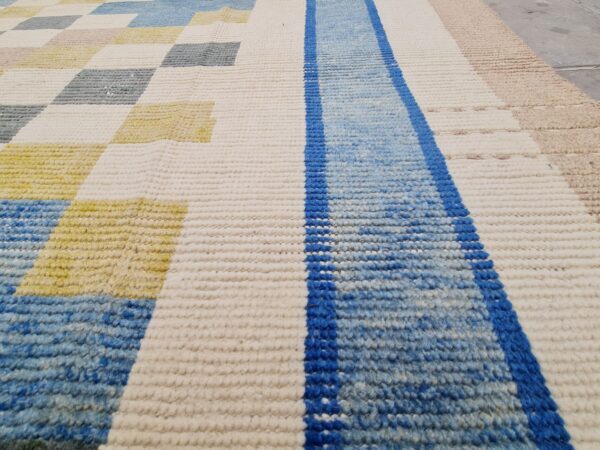 Blue, White, and Multicolor Moroccan Hand Knotted Wool Rug - Image 5